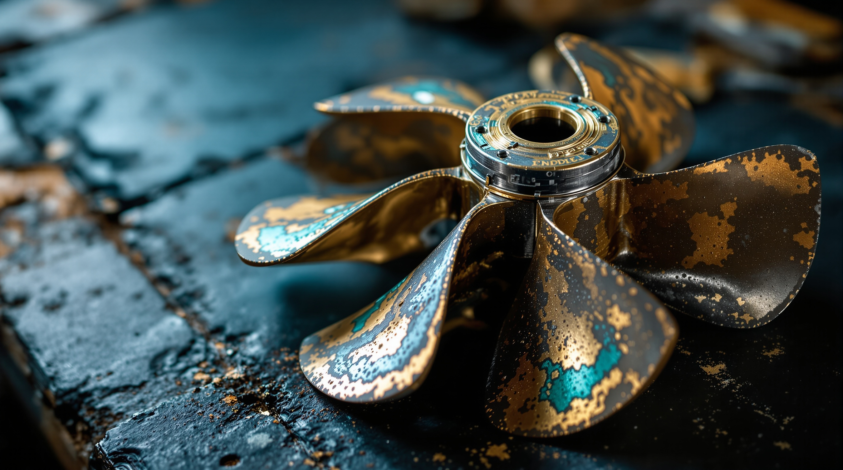 Bronze pump impeller showing cavitation pitting damage on its vanes
